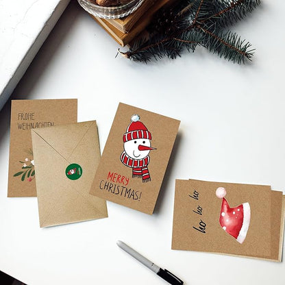 HLLMploy Weihnachtskarten mit Umschlag Set (20 Stück) - Postkarten für Weihnachten - Premium Klappkarten inklusive Briefumschlag aus Kraftpapier - für die Familie Schönsten Weihnachtsgrüße