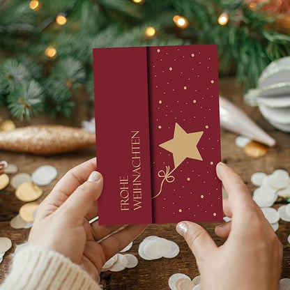 BIROYAL Weihnachtskarten mit Umschlag Set (12 Stück) | Weihnachtssterne Klappkarten | Coole Weihnachtskarte Weihnachtspostkarten Christmas Postkarte mit Umschlägen für deine Weihnachtsgrüße