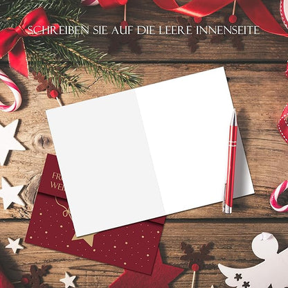 BIROYAL Weihnachtskarten mit Umschlag Set (12 Stück) | Weihnachtssterne Klappkarten | Coole Weihnachtskarte Weihnachtspostkarten Christmas Postkarte mit Umschlägen für deine Weihnachtsgrüße