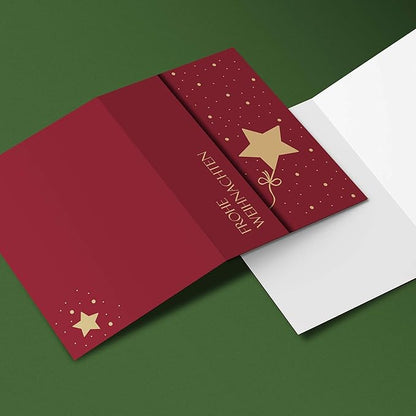 BIROYAL Weihnachtskarten mit Umschlag Set (12 Stück) | Weihnachtssterne Klappkarten | Coole Weihnachtskarte Weihnachtspostkarten Christmas Postkarte mit Umschlägen für deine Weihnachtsgrüße