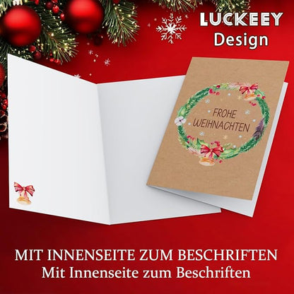 Weihnachtskarten mit Umschlag Set - 12 Stück Karte Weihnachten - A6 Weihnachtskarten Klappkarten aus Kraftpapier - Christmas Cards Weihnachtspostkarten - Lustig Weihnachtskarte für Familie Freund