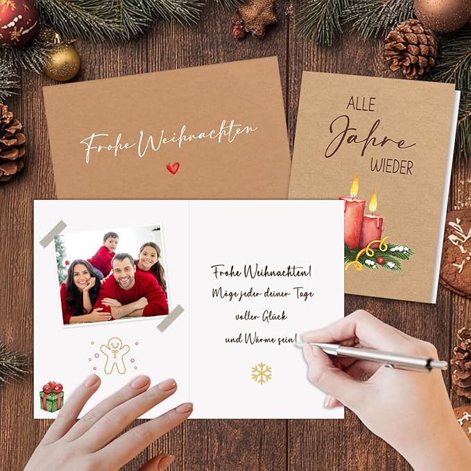 Weihnachtskarten mit Umschlag Set - 12 Stück Karte Weihnachten - A6 Weihnachtskarten Klappkarten aus Kraftpapier - Christmas Cards Weihnachtspostkarten - Lustig Weihnachtskarte für Familie Freund