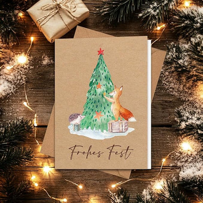 Weihnachtskarten mit Umschlag Set - 12 Stück Karte Weihnachten - A6 Weihnachtskarten Klappkarten aus Kraftpapier - Christmas Cards Weihnachtspostkarten - Lustig Weihnachtskarte für Familie Freund