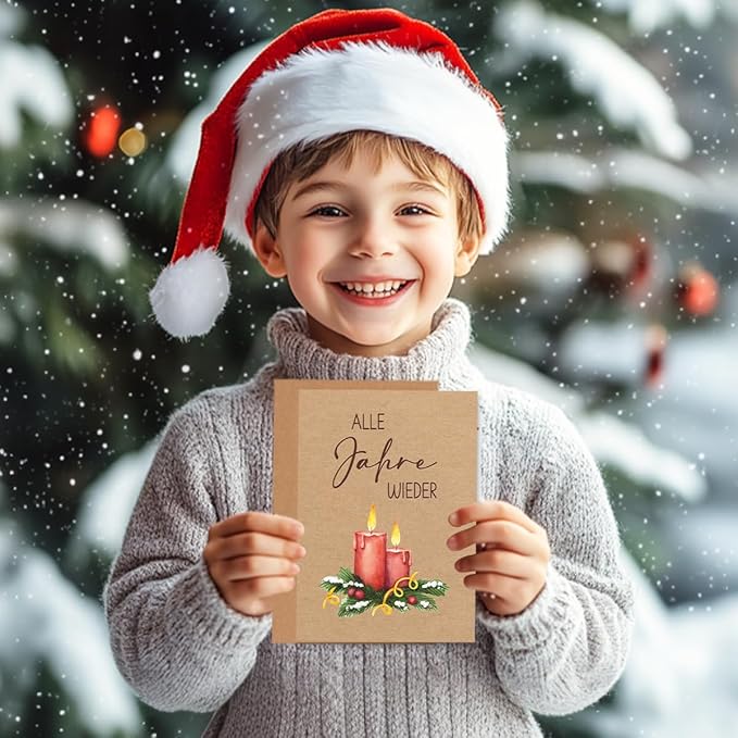 Weihnachtskarten mit Umschlag Set - 12 Stück Karte Weihnachten - A6 Weihnachtskarten Klappkarten aus Kraftpapier - Christmas Cards Weihnachtspostkarten - Lustig Weihnachtskarte für Familie Freund