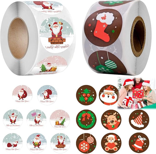 1000 Stück Weihnachtsaufkleber,Merry Christmas Sticker, Weihnachtsaufkleber Rolle, Weihnachten Aufkleber,Geschenksticker, Verpackung Aufkleber für Weihnachten Giveaways Geschenktüten-2.5CM(B)