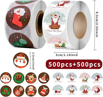 1000 Stück Weihnachtsaufkleber,Merry Christmas Sticker, Weihnachtsaufkleber Rolle, Weihnachten Aufkleber,Geschenksticker, Verpackung Aufkleber für Weihnachten Giveaways Geschenktüten-2.5CM(B)