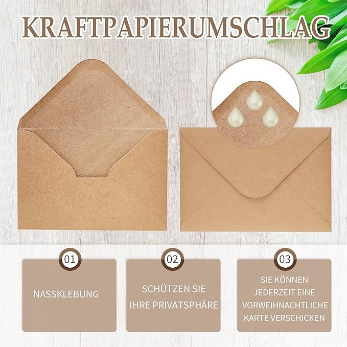 12 Weihnachtskarten mit Umschlag Set - Hochwertiges Klappkarten Weihnachten Set mit Sprüche - A6 Merry Christmas Cards Aquarell Waldtiere - Blanko Seiten zum Schreiben und Drucken