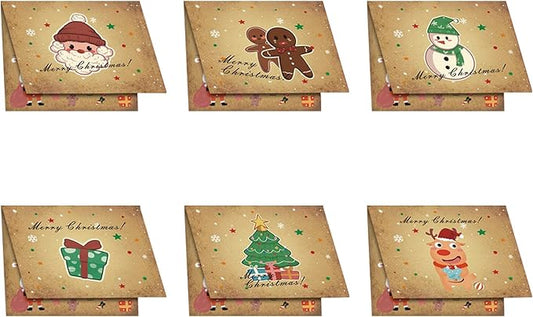 Koboko 12 Stück Weihnachtskarten Set, Klappkarten für Weihnachten, Weihnachtskarten Postkarten Kommt mit 6 Designs Merry Christmas, Weihnachtskarte zum Aufklappen, für Männer, Frauen und Kinder