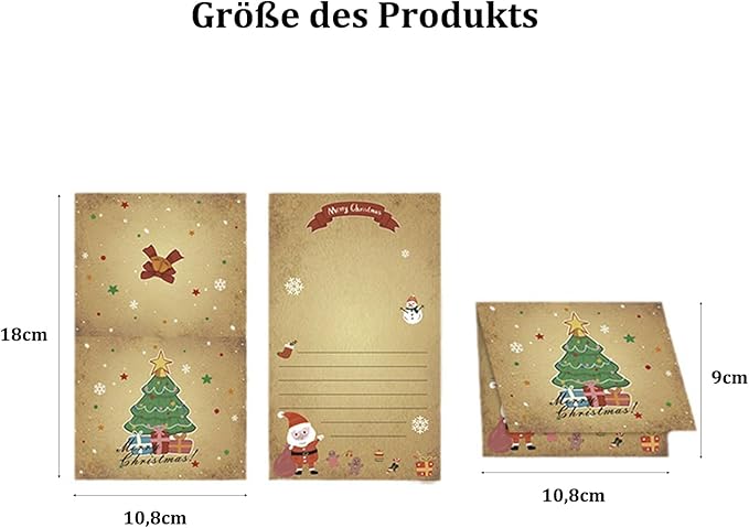 Koboko 12 Stück Weihnachtskarten Set, Klappkarten für Weihnachten, Weihnachtskarten Postkarten Kommt mit 6 Designs Merry Christmas, Weihnachtskarte zum Aufklappen, für Männer, Frauen und Kinder