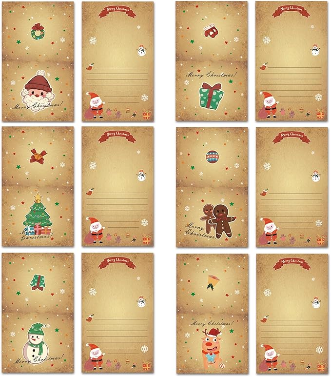 Koboko 12 Stück Weihnachtskarten Set, Klappkarten für Weihnachten, Weihnachtskarten Postkarten Kommt mit 6 Designs Merry Christmas, Weihnachtskarte zum Aufklappen, für Männer, Frauen und Kinder