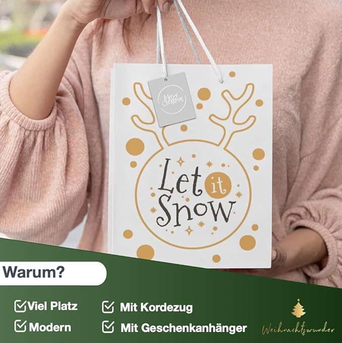 Weihnachtswunder® 12x XXL Weihnachtstaschen Weihnachten Geschenktüten Weihnachtstüte Geschenktaschen für Geschenke