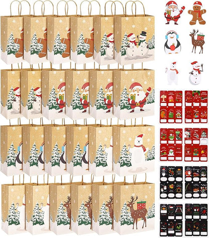 Geschenktüten Weihnachten,24 Pcs Papiertüten Mit Henkel,Apiertüten ,Inklusive Aufkleber und Hängeetiketten,23x17.5x9 cm,Verwendet, um Weihnachtsgeschenke zu Lagern