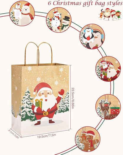 Geschenktüten Weihnachten,24 Pcs Papiertüten Mit Henkel,Apiertüten ,Inklusive Aufkleber und Hängeetiketten,23x17.5x9 cm,Verwendet, um Weihnachtsgeschenke zu Lagern