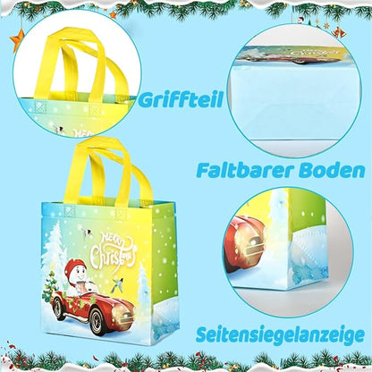 8 Stück Geschenktüten Weihnachten,26 x 21 x 12 cm Geschenktaschen Weihnachten,Weihnachtstaschen,Weihnachts Geschenktüten,Weihnachtstüten mit Griffen,Wiederverwendbare Weihnachtsgeschenktüten