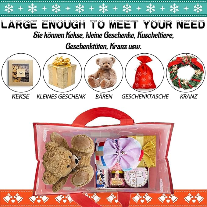 8 Stück Geschenktüten Weihnachten,26 x 21 x 12 cm Geschenktaschen Weihnachten,Weihnachtstaschen,Weihnachts Geschenktüten,Weihnachtstüten mit Griffen,Wiederverwendbare Weihnachtsgeschenktüten