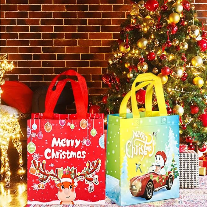 8 Stück Geschenktüten Weihnachten,26 x 21 x 12 cm Geschenktaschen Weihnachten,Weihnachtstaschen,Weihnachts Geschenktüten,Weihnachtstüten mit Griffen,Wiederverwendbare Weihnachtsgeschenktüten