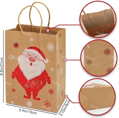 Weihnachtsdekoration, 12 Stück Weihnachtskraft Geschenktüten Weihnachtspapiertüten mit Griffen Weihnachtstüten mit Weihnachtsdruck zum Verpacken von Geschenken, Partybedarf