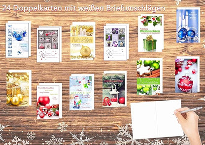 Edition Seidel Set 24 (2 x 12) Weihnachtskarten mit Umschlag. Weihnachten Karte (Doppelkarten/Klappkarten mit Briefumschlag). Postkarte Weihnachtspostkarte