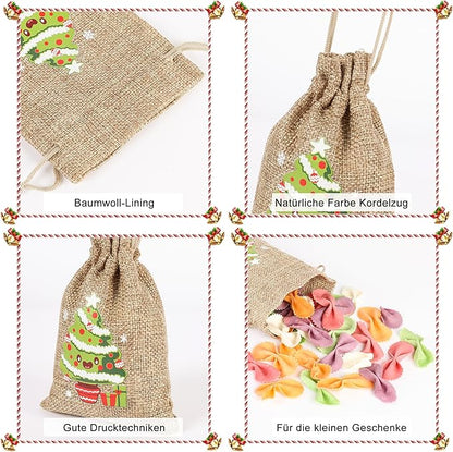 EDWINENE 12 Weihnachten Jutesäcke mit Kordelzug kleine hessische Geschenktüten für Weihnachten Party Favors