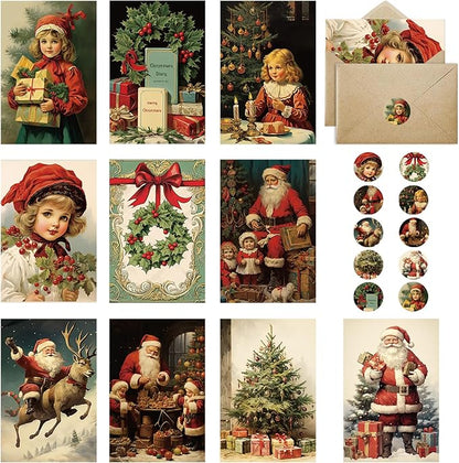 Weihnachtskarten mit Umschlag Set 40 Stück Vintage Nostalgisch Weihnachtskarten Set, A5 Christmas Cards Kleine Weihnachtskarten Weihnachtspostkarten, Lustige Weihnachtskarten für Familie Freunde