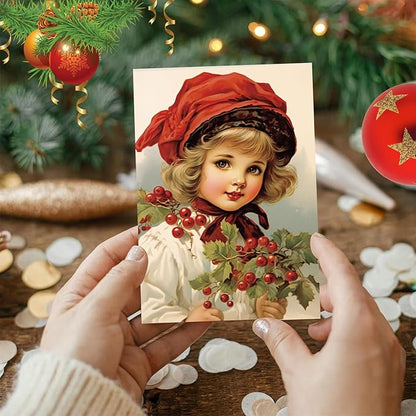 Weihnachtskarten mit Umschlag Set 40 Stück Vintage Nostalgisch Weihnachtskarten Set, A5 Christmas Cards Kleine Weihnachtskarten Weihnachtspostkarten, Lustige Weihnachtskarten für Familie Freunde