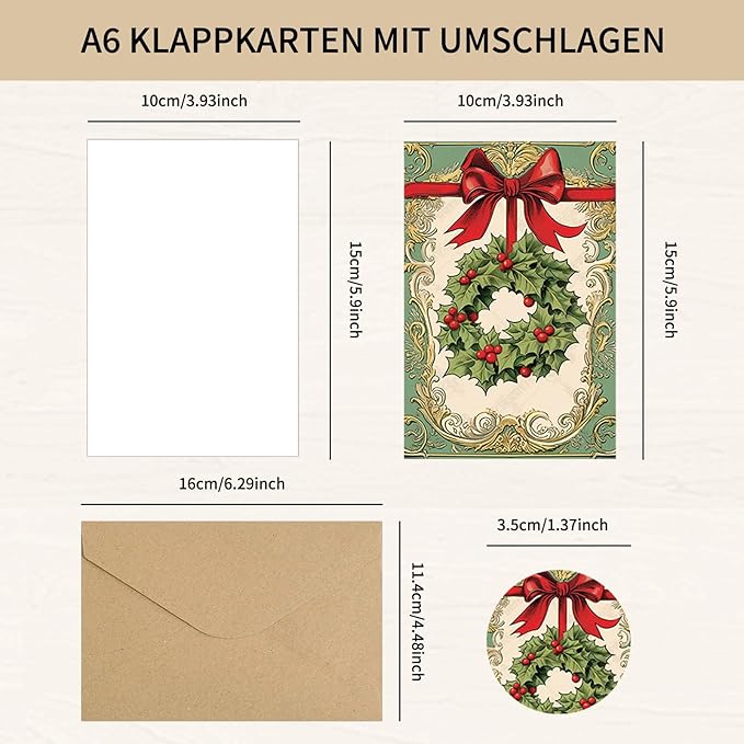 Weihnachtskarten mit Umschlag Set 40 Stück Vintage Nostalgisch Weihnachtskarten Set, A5 Christmas Cards Kleine Weihnachtskarten Weihnachtspostkarten, Lustige Weihnachtskarten für Familie Freunde