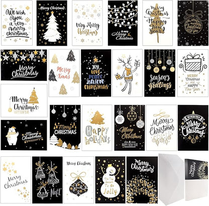 Weihnachtskarten mit Umschlägen Set Doppelkarten Klappkarten Grußkarten Blanko mit Briefumschlag Frohe Weihnachten Karte Postkarte Weihnachtspostkarten Christmas Card 24 Stück