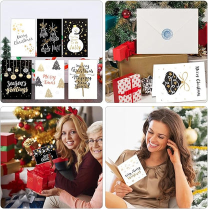 Weihnachtskarten mit Umschlägen Set Doppelkarten Klappkarten Grußkarten Blanko mit Briefumschlag Frohe Weihnachten Karte Postkarte Weihnachtspostkarten Christmas Card 24 Stück