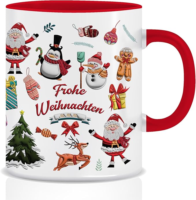 Tasse Weihnachten Kaffeetasse Teetasse Weihnachtstasse weihnachtstassen Set Glühweintasse Wichtel Tasse Wichtelgeschenk Christmas Mug Weihnachts Tasse Deko Rot