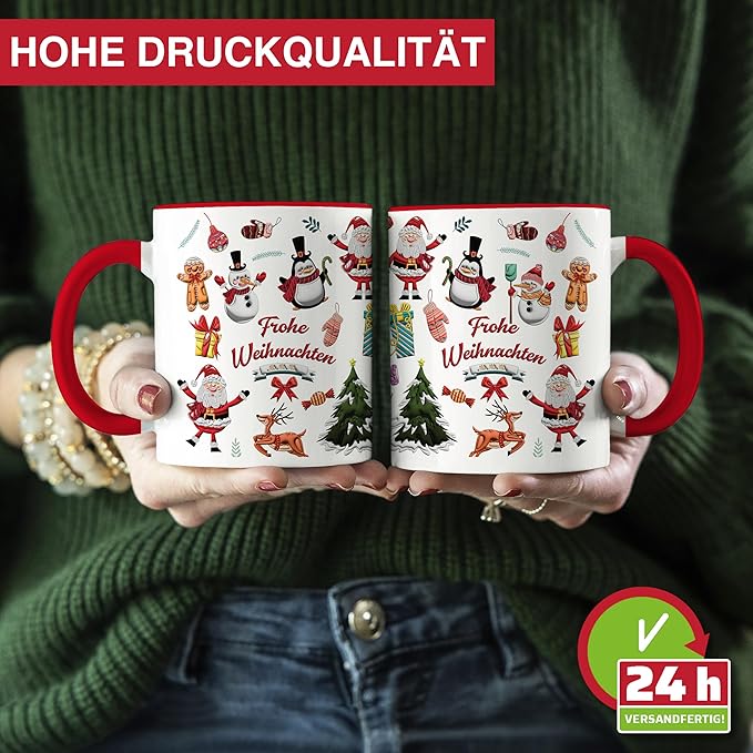 Tasse Weihnachten Kaffeetasse Teetasse Weihnachtstasse weihnachtstassen Set Glühweintasse Wichtel Tasse Wichtelgeschenk Christmas Mug Weihnachts Tasse Deko Rot