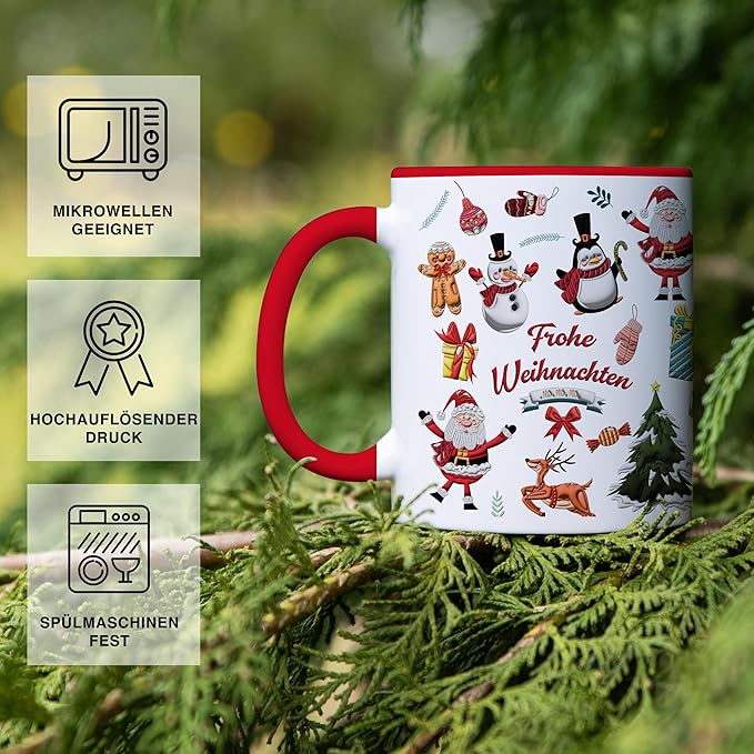 Tasse Weihnachten Kaffeetasse Teetasse Weihnachtstasse weihnachtstassen Set Glühweintasse Wichtel Tasse Wichtelgeschenk Christmas Mug Weihnachts Tasse Deko Rot