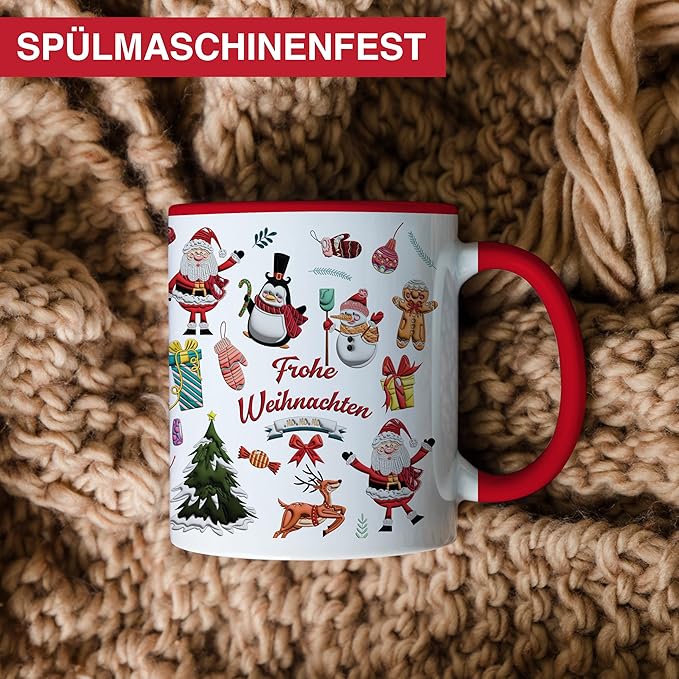 Tasse Weihnachten Kaffeetasse Teetasse Weihnachtstasse weihnachtstassen Set Glühweintasse Wichtel Tasse Wichtelgeschenk Christmas Mug Weihnachts Tasse Deko Rot