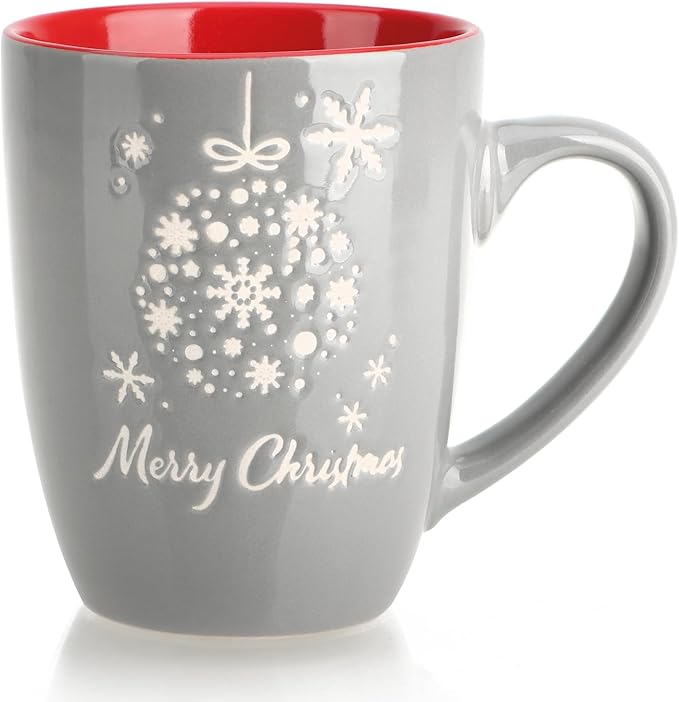 com-four® 4X Kaffeebecher aus Keramik - Kaffee-Tasse in modernem weihnachtlichem Design - Kaffeepott für Kalt- und Heißgetränke - Bunte Henkeltassen 250 ml (rot/grau/grün/blau - 250ml)