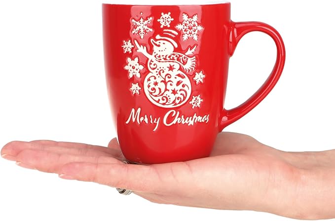 com-four® 4X Kaffeebecher aus Keramik - Kaffee-Tasse in modernem weihnachtlichem Design - Kaffeepott für Kalt- und Heißgetränke - Bunte Henkeltassen 250 ml (rot/grau/grün/blau - 250ml)