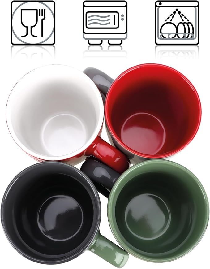 com-four® 4X Kaffeebecher aus Keramik - Kaffee-Tasse in modernem weihnachtlichem Design - Kaffeepott für Kalt- und Heißgetränke - Bunte Henkeltassen 250 ml (rot/grau/grün/blau - 250ml)