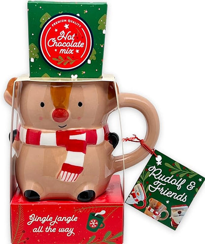 MIK funshopping Weihnachtstasse | Hochwertige Keramik-Tasse mit weihnachtlichem Design | Ideal für Heiß- & Kaltgetränke | Rentier 300ml mit Trinkschokolade