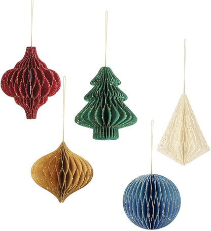 NICROHOME 5 STÜCKE 3D Mini Glitter Weihnachtsdeko - Christmas Tree Decorations - Papier Weihnachtsbaum Honeycomb Ornamente Weihnachten Dekoration - Papier Weihnachtsschmuck