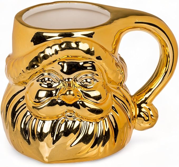 MIK funshopping Weihnachtstasse | Hochwertige Keramik-Tasse mit weihnachtlichem Design | Ideal für Heiß- & Kaltgetränke | Glossy Santa gold 380ml