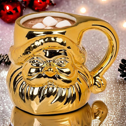 MIK funshopping Weihnachtstasse | Hochwertige Keramik-Tasse mit weihnachtlichem Design | Ideal für Heiß- & Kaltgetränke | Glossy Santa gold 380ml