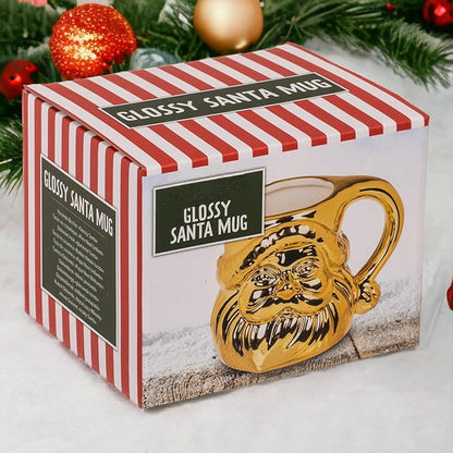 MIK funshopping Weihnachtstasse | Hochwertige Keramik-Tasse mit weihnachtlichem Design | Ideal für Heiß- & Kaltgetränke | Glossy Santa gold 380ml