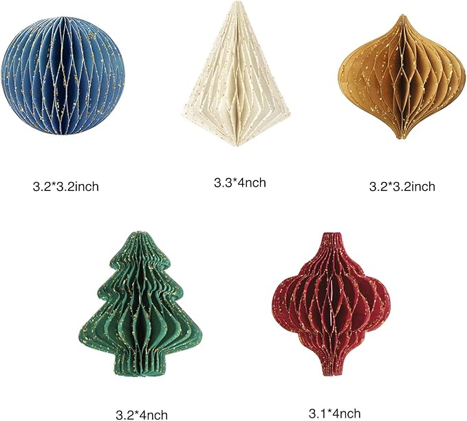 NICROHOME 5 STÜCKE 3D Mini Glitter Weihnachtsdeko - Christmas Tree Decorations - Papier Weihnachtsbaum Honeycomb Ornamente Weihnachten Dekoration - Papier Weihnachtsschmuck