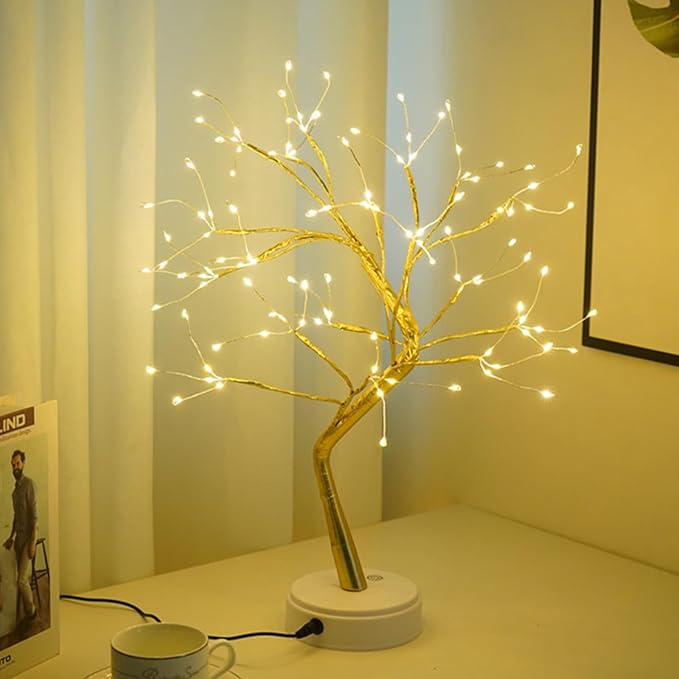 Kinamy LED Baum Lichter, LED Lichterbaum, Baum Licht Warmweiß Verstellbare Äste, 108 LED Baum Lampe Dekobaum Belichtet Baumbeleuchtung Innen Deko,USB/Batteriebetrieben