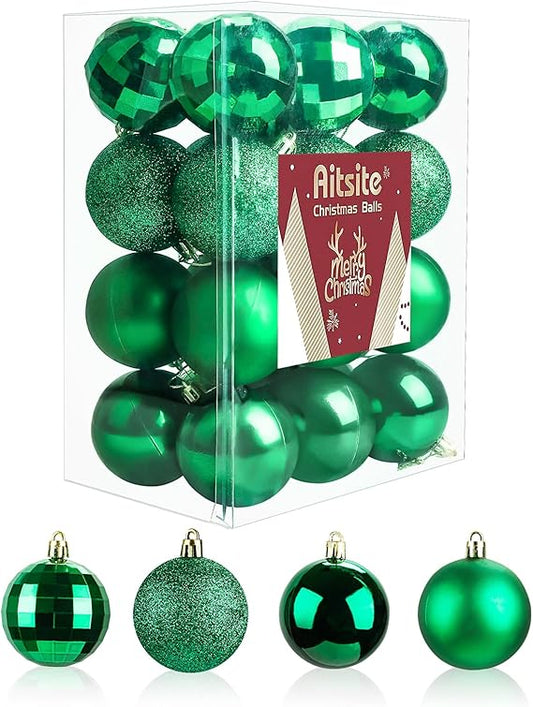 Aitsite 24 Stück Weihnachtskugeln 4 cm Weihnachtsbaum Grün, Christbaumkugeln Kunststoff Bruchsicher Weihnachtsbaumkugeln Christbaumschmuck Christbaumkugeln für Festival Dekorationen