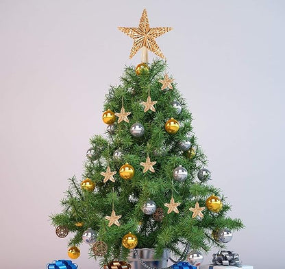 Anstore Weihnachtsbaum Spitze 30 cm Stroh-Baumspitze Natur - Christbaumspitze Stern aus Stroh mit 5 Strohsterne Ø 5 cm - Strohsterne Baumschmuck Christbaumschmuck