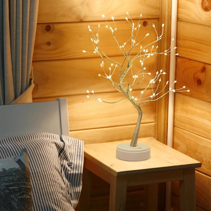 Kinamy LED Baum Lichter, LED Lichterbaum, Baum Licht Warmweiß Verstellbare Äste, 108 LED Baum Lampe Dekobaum Belichtet Baumbeleuchtung Innen Deko,USB/Batteriebetrieben