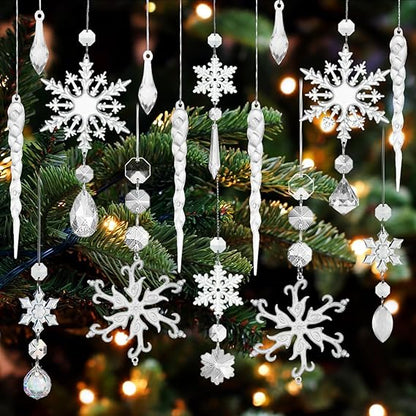 Weihnachtsbaumschmuck- Acryl Eiszapfen Schneeflocke Eistropfen Anhänger-16 Stück Weihnachtsbaumschmuck Schneeflocken- Weihnachtsbaum Schmukdeko- Weihnachtsbaum Kristall Dekorationen