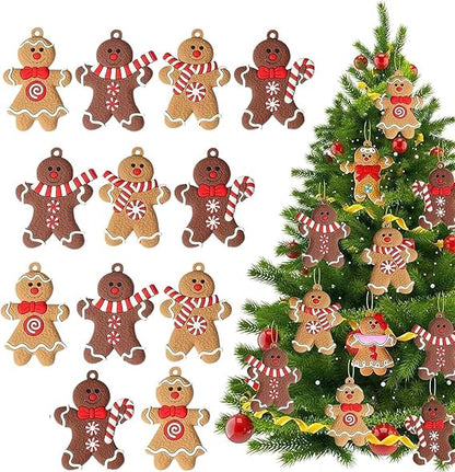 SansRealmL Lebkuchenmann Deko，12-Stücke Lebkuchenmann Weihnachtsbaum Dekoration，Lebkuchenmann, der zur Dekoration oder als Anhänger am Weihnachtsbaum aufgehängt Werden kann，weihnachtsbaumschmuck