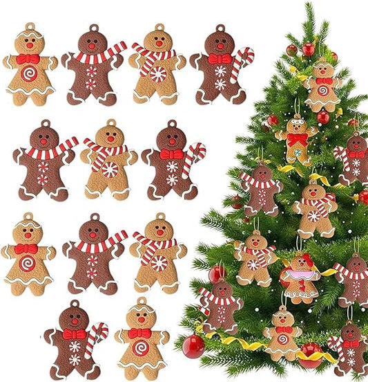 SansRealmL Lebkuchenmann Deko，12-Stücke Lebkuchenmann Weihnachtsbaum Dekoration，Lebkuchenmann, der zur Dekoration oder als Anhänger am Weihnachtsbaum aufgehängt Werden kann，weihnachtsbaumschmuck