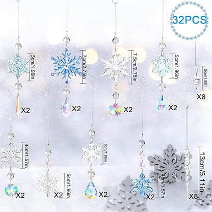 32 Stück Acryl Eiszapfen Schneeflocke Eistropfen Anhänger,Weihnachtsbaum Kristall Dekorationen,Weihnachtenbaum ,Weihnachtsbaumschmuck,Kristallschneeflocke für die Weihnachtsbaumparty