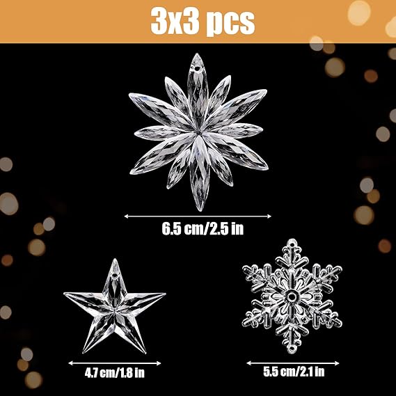 9 Stück Christbaumschmuck Sterne Schneeflocken Weihnachtsbaum Dekoration Anhänger Weihnachtendeko Acryl Hängende Ornamente Winterdeko Weihnachtsbaumschmuck Weihnachten Deko Baumschmuck